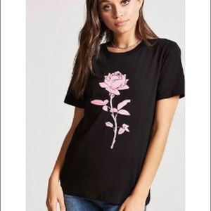 Pink flower black graphic shirt